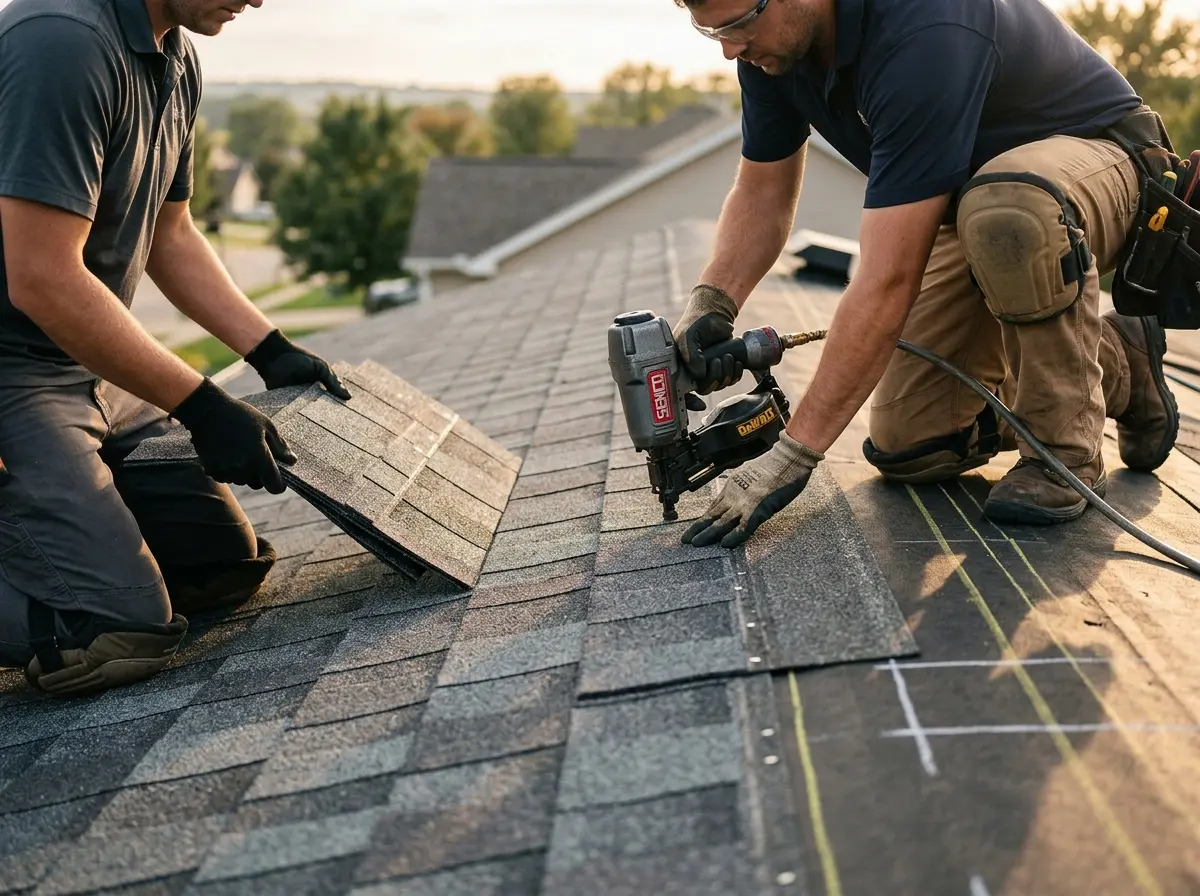Professional roofer working on a residential roof in Lake Havasu City